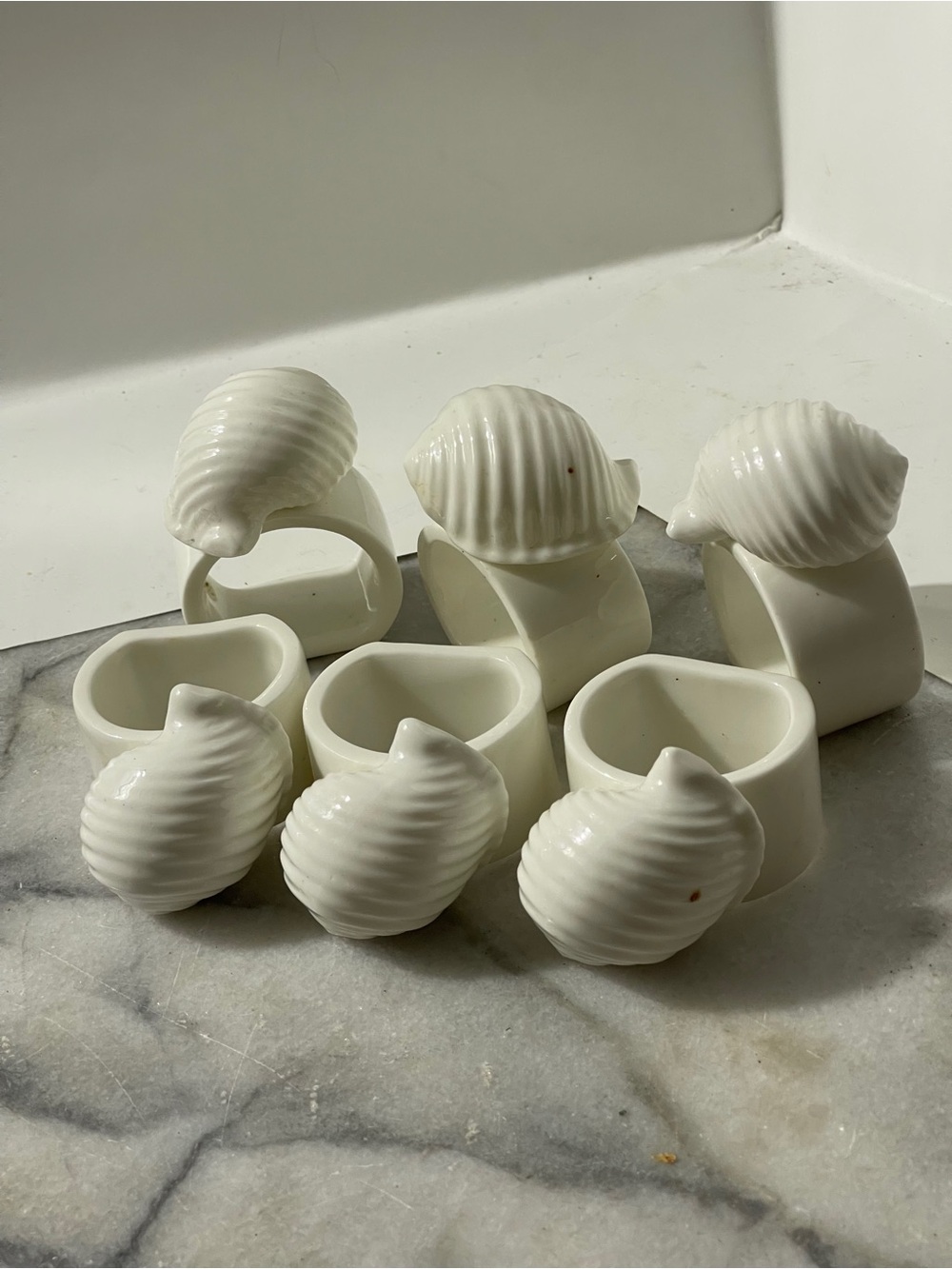 White Ceramic Shell Napkin Rings - Set of 6